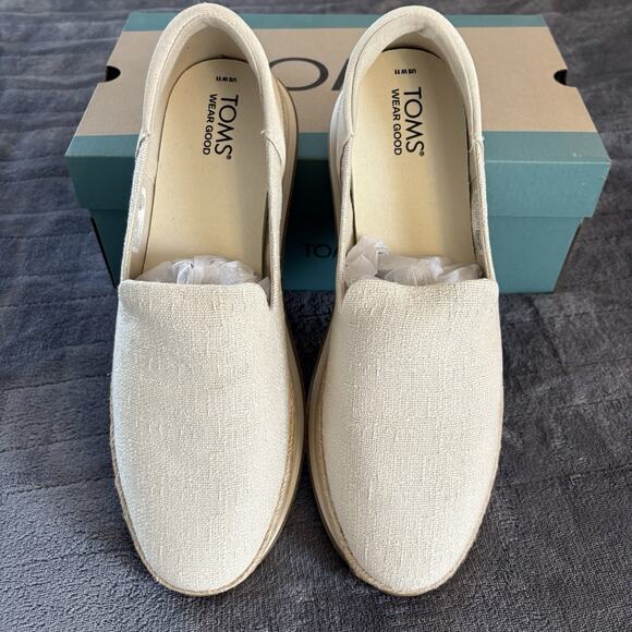 New TOMS Women's Jocelyn Espadrille Sneaker 11M Beige Two Tone Slub/Suede - Picture 2 of 9